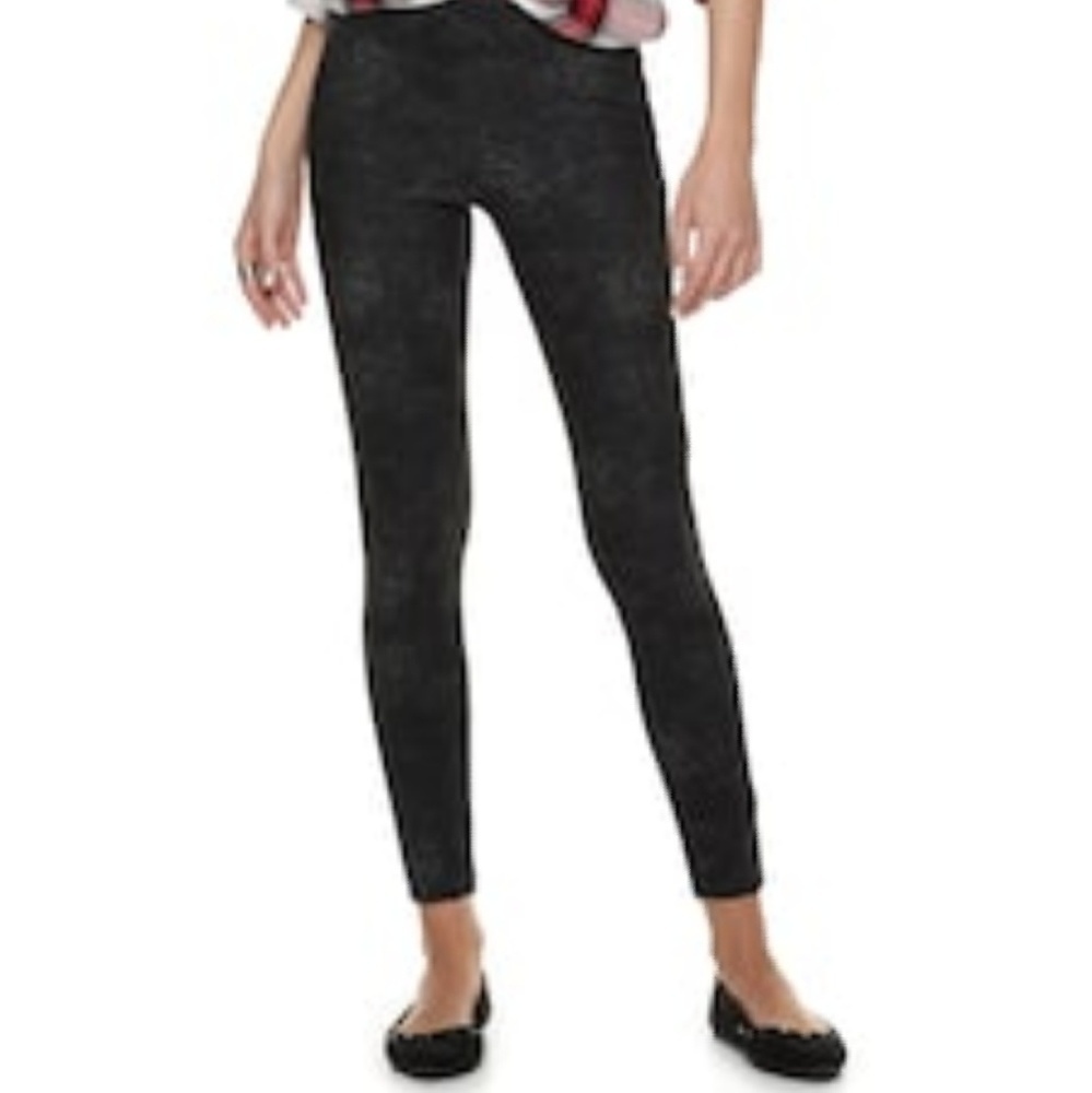 Rock & Republic Black Snakeskin Mesh Trim Leggings XL Animal Print Skinny Pants